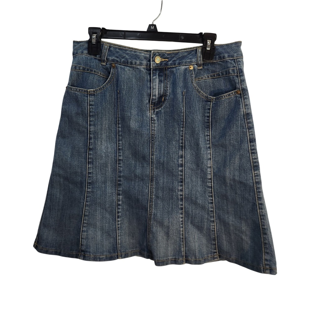 LA Blues Vintage Y2K Denim A-Line Panel Skirt Size 10 Knee Length Stretch